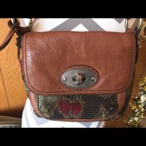 Fossil Carpet Bag Leather Trim Sm Crossbody Vtg